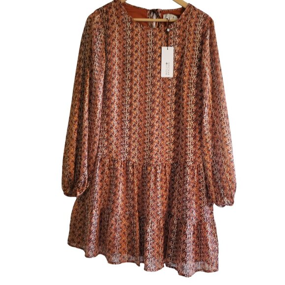 NWT Molly Bracken Shades of Rust / Copper with tiered ruffle bottom Size Small - Picture 2 of 14
